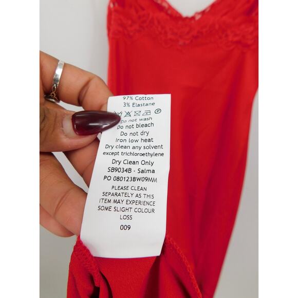 House of CB Women's Salma Red Rose Satin Slip‎ Dress Lace Trim Size XS Romantic - Picture 5 of 7